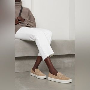 Vince Womens Ghita Platform Sneaker Padded Insole Loafer Dune Beige Suede 9.5